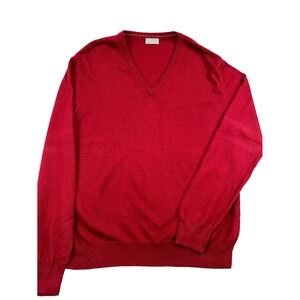 Christian Dior Sweater Womens XL Red 100% Cashmere Knit Ribbed V Neck *Read*